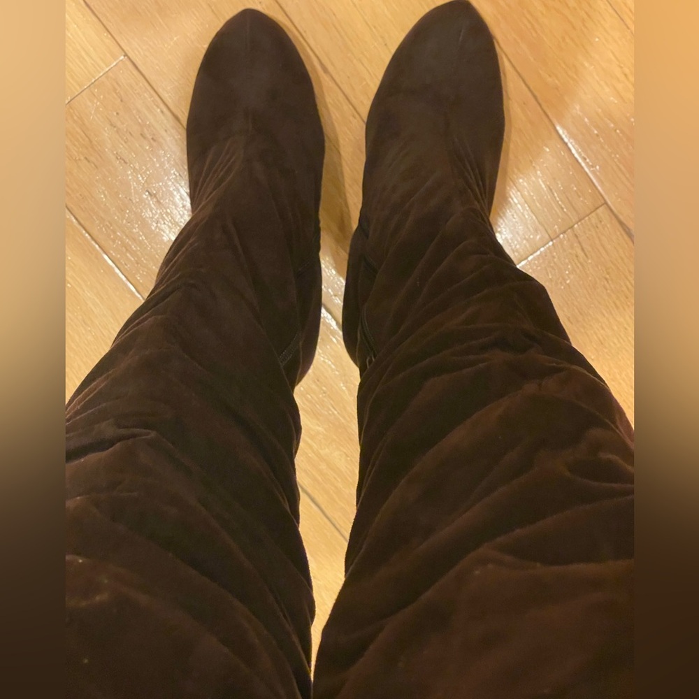 Chocolate Brown Suede Knee-High Boots
